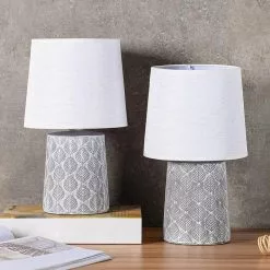 Schreibtischlampe BRUBAKER Grau, Leinenschrim, Steingut-Standfuß, 2 Stück -Tischlampen Verkäufe 00b58a10f1a8f6618ceebc69ebfb7676abdbdb16 schreibtischlampe brubaker