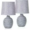 Schreibtischlampe BRUBAKER Grau, Leinen-Schirm, Steingut-Standfuß, 2 Stück