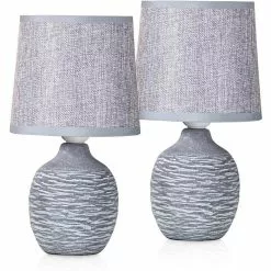 Schreibtischlampe BRUBAKER Grau, Leinen-Schirm, Steingut-Standfuß, 2 Stück