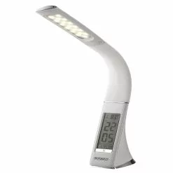 Monzana Schreibtischlampe LED, Dimmbar, Uhr, Temperatur, Kalender, Weiß
