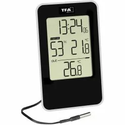 TFA Thermometer 30.5048.01, Innen / Außen, Digital, Mit Hygrometer, Mit Messfühler