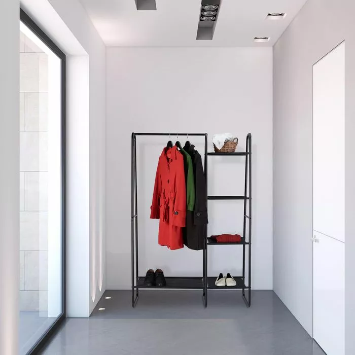 Relaxdays Garderobenständer 10028912, Mit 5 Ablagen, Metall, Schwarz 2 Relaxdays Garderobenständer 10028912, Mit 5 Ablagen, Metall, Schwarz – Bild 2