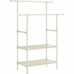 Songmics Garderobenständer RDR02WT, Bis 70 Kg, Mit 2 Kleiderstangen Und 2 Ablagen, Metall, Weiß