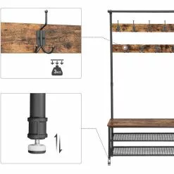 Vasagle Garderobenständer HSR47BX, Vintage, Mit 23 Haken, Metall / Holz, Schwarz / Braun -Tischlampen Verkäufe 088c69094600c6fd8f486afbeb4368b376db6393 garderobenstaender vasagle hsr47bx vintage