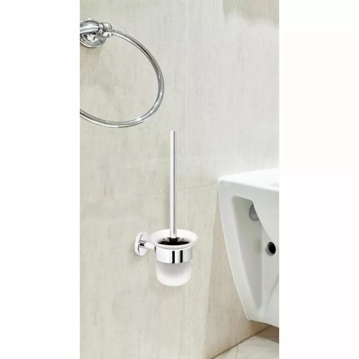 Bremermann WC-Bürste WC-Garnitur Lucente, Weiß, Bürstenhalter Aus Glas, Zur Wandmontage 2 Bremermann WC-Bürste WC-Garnitur Lucente, Weiß, Bürstenhalter Aus Glas, Zur Wandmontage – Bild 2