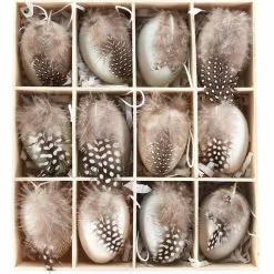 Heitmann-Deco Osterdeko Behang-Eier Mit Feder, Anhänger Aus Kunststoff, Sortiert, 6 Cm, 12er Set