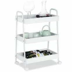 Relaxdays Servierwagen Aus Metall / Holz, 3 Etagen, 25,5 X 43,5 Cm, Tragkraft 5 Kg, Weiß