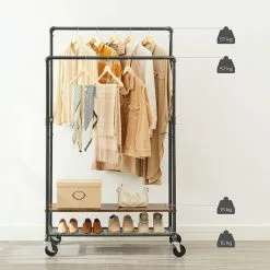 Vasagle Garderobenständer RGR120B01, Vintage, Mit Rollen & 2 Ablagen, Metall / Holz, Braun -Tischlampen Verkäufe 28200318e2f35ef6a6fba1cf0c4d9c864ba856ca garderobenstaender vasagle rgr120b01 vintage