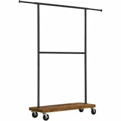 Vasagle Garderobenständer RGR111B01, Vintage, Rollen & Ablage, Ausziehbar, Metall / Holz, Braun