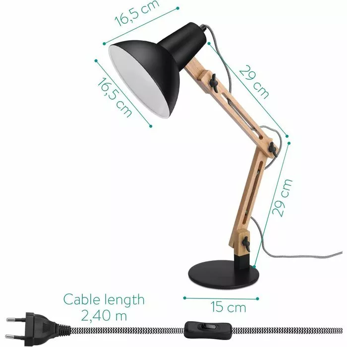 Navaris Schreibtischlampe E27, Tischklemme, Holz 2 Navaris Schreibtischlampe E27, Tischklemme, Holz – Bild 2