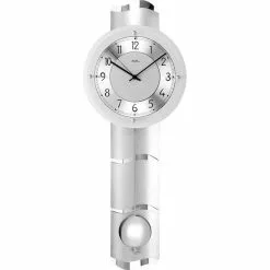AMS Wanduhr 5215 Funkuhr, 66 X 24 Cm, Mit Pendel, Holz, Silber