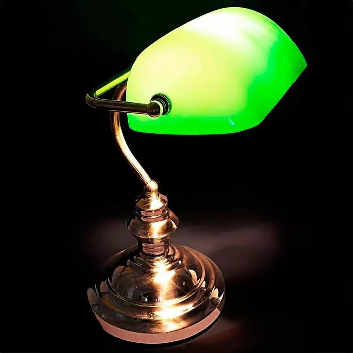 Globo Schreibtischlampe Antique Bankerlampe, Messing Poliert, Standfuß, Grün 2 Globo Schreibtischlampe Antique Bankerlampe, Messing Poliert, Standfuß, Grün – Bild 2