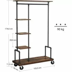 Vasagle Garderobenständer HSR66BX, Vintage, Rollen & 5 Ablagen, Bis 90 Kg, Metall/ Holz, Braun -Tischlampen Verkäufe 44eac66f0f83525a2df2e71aee218cec36b1b5b9 garderobenstaender vasagle hsr66bx vintage