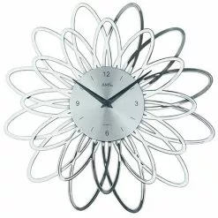 AMS Wanduhr 9362 Quarzuhr, Ø 36 Cm, Lautlos, Metall-Ziffernblatt, Silber