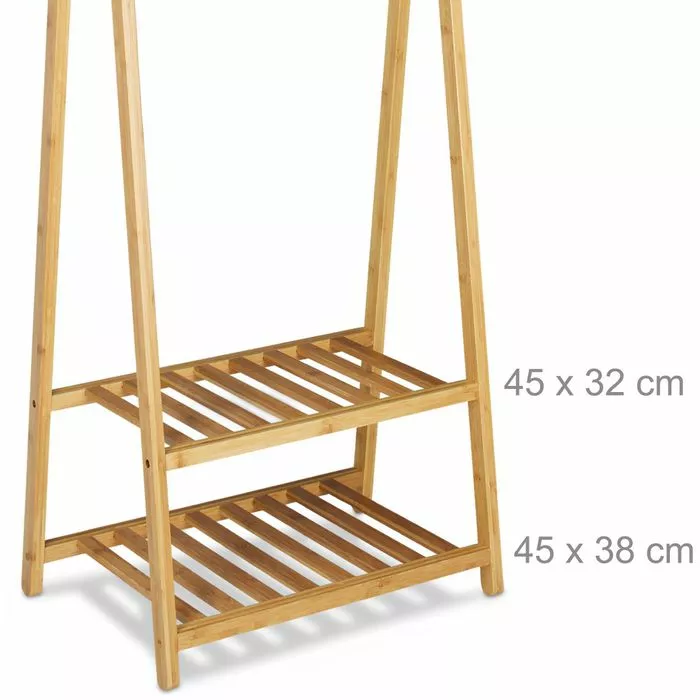 Relaxdays Garderobenständer 10020270, Mit 2 Ablagen, Bambus, Natur 5 Relaxdays Garderobenständer 10020270, Mit 2 Ablagen, Bambus, Natur – Bild 5