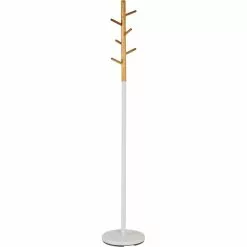 Haku-Möbel Garderobenständer 14386, Mit 6 Haken, Metall / Massivholz, Weiß / Natur