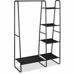 Relaxdays Garderobenständer 10028912, Mit 5 Ablagen, Metall, Schwarz