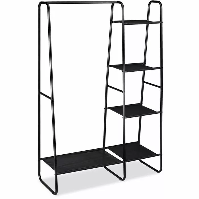 Relaxdays Garderobenständer 10028912, Mit 5 Ablagen, Metall, Schwarz 1 Relaxdays Garderobenständer 10028912, Mit 5 Ablagen, Metall, Schwarz