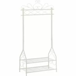 Songmics Garderobenständer HSR07W, Mit Schuhablage, Metall, Weiß