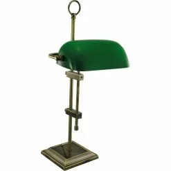 SEA-CLUB Schreibtischlampe 1295G Bankerlampe, Messing Poliert, Grün, Mit Standfuß
