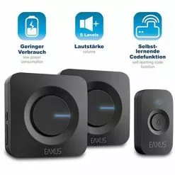 Eaxus Türklingel Drahtlose Türklingel, Funk Set Mit 2 Empfängern, Kabellos, Bis 200 M -Tischlampen Verkäufe 653ad658e18049485e4dee5f41ae396077c1002b tuerklingel eaxus drahtlose tuerklingel funk set