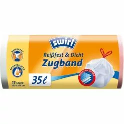 Swirl Müllbeutel Reißfest & Dicht, 35 Liter, Mit Zugband, Weiß, 15 Stück