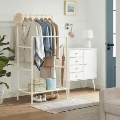 Songmics Garderobenständer RDR01WT, Bis 55 Kg, Mit 2 Kleiderstangen Und Ablage, Metall, Weiß -Tischlampen Verkäufe 6e0e7943175eb24ed7e5ab0f5085526e3538e3cf garderobenstaender songmics rdr01wt bis 55 kg