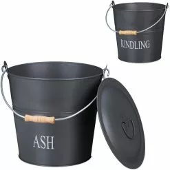 Relaxdays Ascheeimer Set Mit Extra Holzeimer, Feuerfest, Schwarz, Je 12 Liter, 2 Stück