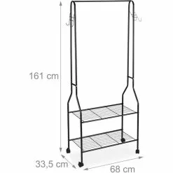 Relaxdays Garderobenständer 10027470, Mit Rollen, 2 Ablagen & 4 Haken, Metall, Schwarz -Tischlampen Verkäufe 7788906c796e1d2810815b671edfeb95f8856f33 garderobenstaender relaxdays 10027470