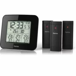 Hama Thermo-Hygrometer EWS-Trio Funk, Für Innen Und Außen, Mit Funkuhr, Inkl. 3 Sensoren