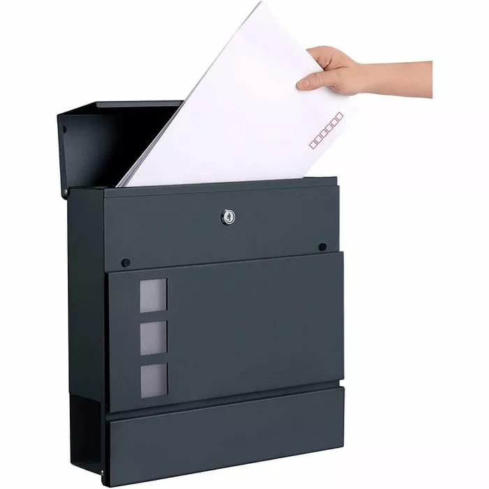 SONGMICS Briefkasten GMB052G01, Anthrazit, Stahl, 37 X 37 X 10,5cm, Sichtfenster Zeitungsfach 2 SONGMICS Briefkasten GMB052G01, Anthrazit, Stahl, 37 X 37 X 10,5cm, Sichtfenster Zeitungsfach – Bild 2