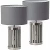 Schreibtischlampe BRUBAKER Grau, Holz-Chrom-Standfuß, 2 Stück