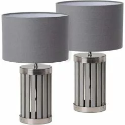 Schreibtischlampe BRUBAKER Grau, Holz-Chrom-Standfuß, 2 Stück