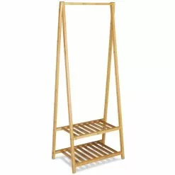 Relaxdays Garderobenständer 10020270, Mit 2 Ablagen, Bambus, Natur