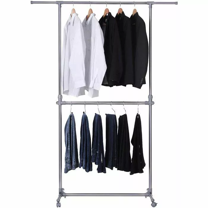 Songmics Garderobenständer LLR401, Mit Rollen, Ausziehbar, Metall, Silber / Grau 2 Songmics Garderobenständer LLR401, Mit Rollen, Ausziehbar, Metall, Silber / Grau – Bild 2