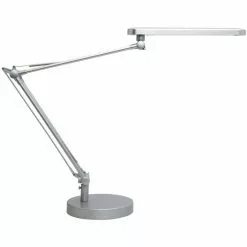 Unilux Schreibtischlampe Mambo 2.0 LED, Standfuß, Tischklemme, Dimmbar, Grau