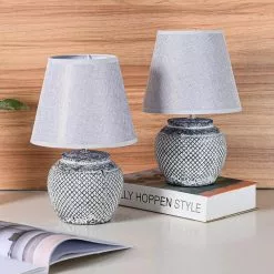 Schreibtischlampe BRUBAKER Grau, Leinenschrim, Keramik-Standfuß, 2 Stück -Tischlampen Verkäufe 9b3ddec34c6a8136d30e79f08cd1066d30ae6a38 schreibtischlampe brubaker