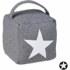 Relaxdays Türstopper Aus Stoff, Türsack Mit Stern, Grau, 15 X 15 X 15cm