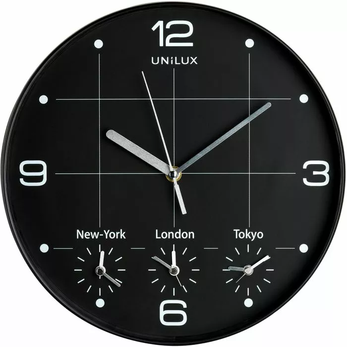 Unilux Wanduhr On Time Quarzuhr, Ø 30 Cm, Lautlos, Weltzeituhr, Schwarz 1 Unilux Wanduhr On Time Quarzuhr, Ø 30 Cm, Lautlos, Weltzeituhr, Schwarz