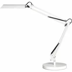 Unilux Schreibtischlampe Swingo LED, Standfuß, Tischklemme, Dimmbar, Weiß