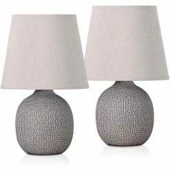 Schreibtischlampe BRUBAKER Beige, Leinen-Schirm, Steingut-Standfuß, 2 Stück