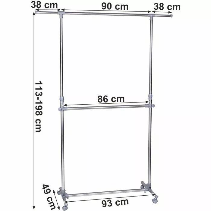 Songmics Garderobenständer LLR401, Mit Rollen, Ausziehbar, Metall, Silber / Grau 3 Songmics Garderobenständer LLR401, Mit Rollen, Ausziehbar, Metall, Silber / Grau – Bild 3