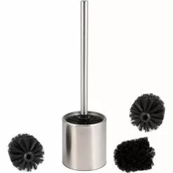 Bremermann WC-Bürste WC-Garnitur, Silber, Bürstenhalter Aus Edelstahl, Inkl. 3 Ersatzköpfe