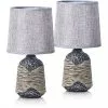 Schreibtischlampe BRUBAKER Grau, Braun, Leinenschirm, Steingutfuß, 2 Stück