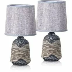 Schreibtischlampe BRUBAKER Grau, Braun, Leinenschirm, Steingutfuß, 2 Stück