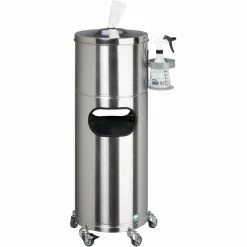 VAR Handtuchspender 2016, Desinfektionsstation, Abfallkorb, Rollenhandtücher, Fahrbar, Edelstahl