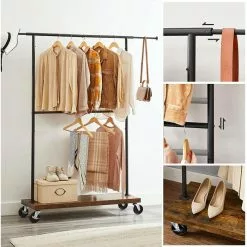 Vasagle Garderobenständer RGR111B01, Vintage, Rollen & Ablage, Ausziehbar, Metall / Holz, Braun -Tischlampen Verkäufe daa3d8ef732512eddbe91834a27b5a495713512a garderobenstaender vasagle rgr111b01 vintage