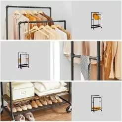 Vasagle Garderobenständer RGR120B01, Vintage, Mit Rollen & 2 Ablagen, Metall / Holz, Braun -Tischlampen Verkäufe f9ce8e70d5a87fa05b36ba4f410657a553bb56ef garderobenstaender vasagle rgr120b01 vintage