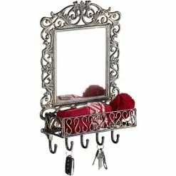 Relaxdays Schlüsselbrett 10020629 Braun, Gusseisen, Mit 5 Haken, Antik, 34 X 52 Cm