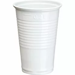 Papstar Trinkbecher 16117, Weiß, PP, 0,2 L, Kunststoff, Einweg, Mit Füllstrich, 100 Stück